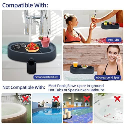 Adjustable Hot Tub Tray with 2 Cup Holders, Stable, Heavy-Duty, Nonslip Drink Holder for Aboveground Bathtub, Spa with Wall Thickness Of 2'' to 7.5''