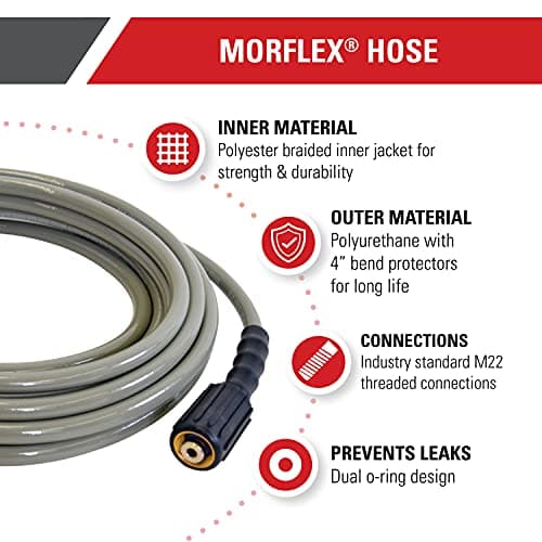 SIMPSON Cleaning 40226 Morflex Series 3700 PSI Pressure Washer Hose, Cold Water Use, 5/16 Inch Inner Diameter, 50 Feet, Natural