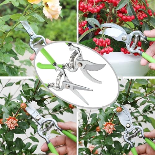 WORKPRO 2-Piece Pruning Shears and Garden Tool Belt Set, Gardening Belt with 5 Pockets and Adjustable Waist Belt, 8" Bypass Garden Shears and 8'' Handing Pruner with Steel Straight Blade