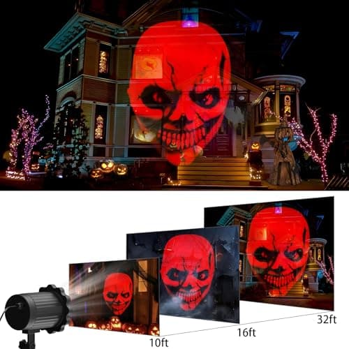 Outdoor Indoor Halloween Projector - 3D Dynamic Red Skull Decor Lights, Waterproof for Windows, Walls & Roofs