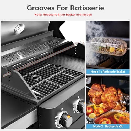 2 in 1 Propane Gas BBQ Grill with Side Burner & Porcelain-Enameled Cast Iron Grate, 4-Burner Flat Top Grill, 46,700 BTU Outdoor Barbecue Propane Griddle Grill Combo for Camping, Patio, Backyard