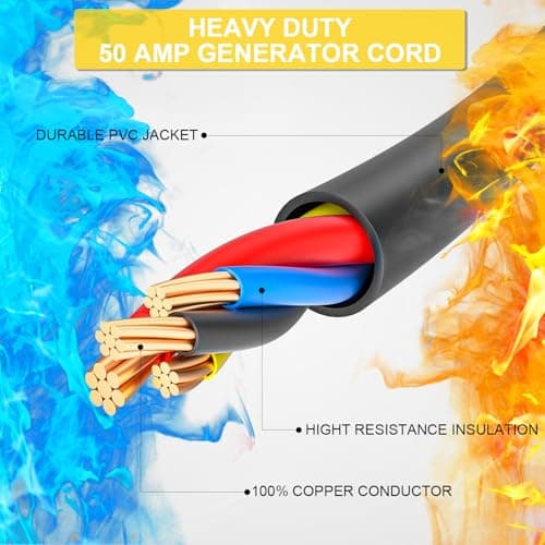 50 Amp Generator Cord 15 Feet, NEMA 14-50p to CS6364 & SS2-50R Generator Emergency Power Cord, 125/250V, 12500 Watts, Perfect for Generator to House Connection