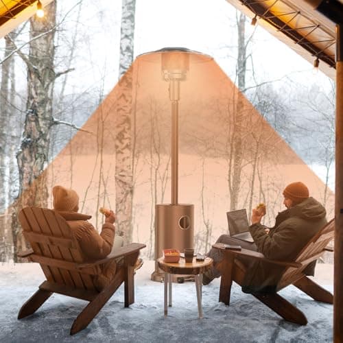 OLIXIS 48,000 BTU Propane Heaters with Wheels, Patio Heater Outdoor with Round Table Design, For Deck Porch Garden Commercial Residential, 17.7 x 17.7 x 87 inches (LxWxH)