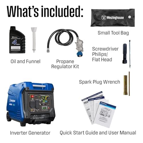 Westinghouse 5000 Peak Watt Super Quiet Dual Fuel Portable Inverter Generator, Wheel & Handle Kit, Gas & Propane Powered, RV Ready, CO Sensor, Parallel Capable