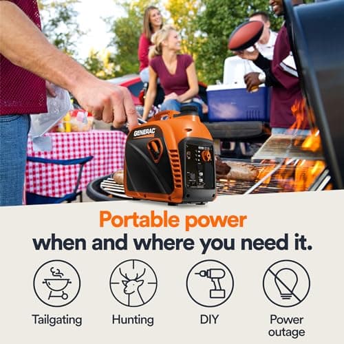 Generac 2,500-Watt Gas Powered Portable Inverter Generator - Compact and Lightweight Design - Produces Clean, Stable Power - COsense Technology - Perfect for Home use - Orange/Black