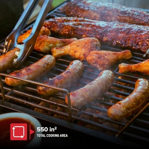 Nexgrill 22" Barrel Charcoal Grill with Side Shelf, 550 SQ In Cooking Space, Adjustable Chimney, Air Dampers, Temperature Gauge, Warming Rack, Smoker Grill for Camping, Picnics, and More - 810-0025