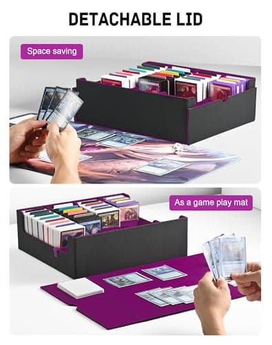 ZLCA Card Storage Box for MTG PTCG, Commander Deck Box Holds 3000+ Cards, Card Storage Case with 4 Stoppers, Card Organizer for TCG Sport Cards(Black&Purple)
