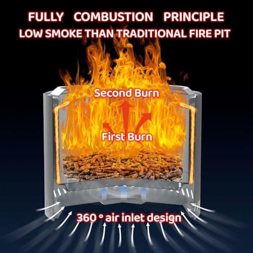 15 inch Stainless Steel Smokeless Fire Pit, Outdoor Smokeless Firepit, Wood Burning Fire Pits for Camping, Bonfire, Low Smoke Firepit for Outside (Oblique Hole)