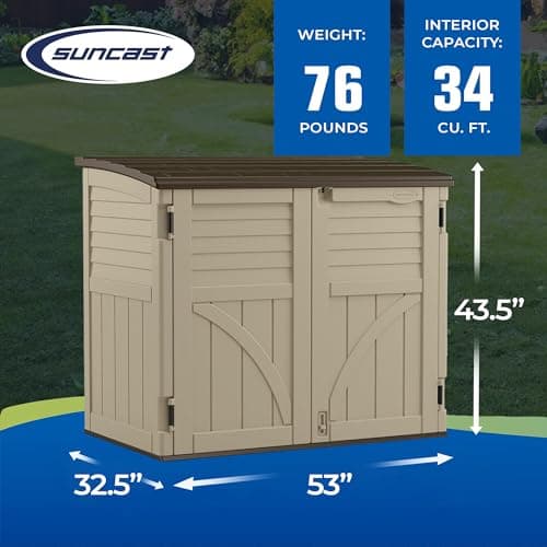Suncast 34 Cu. Ft. Horizontal Shed for Outdoor Storage w/ Locking System, Sand/Slate