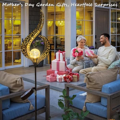HOMEIMPRO Outdoor Garden Solar Lights Stake, Mothers Day Gifts Mom,Crackle Glass Metal Flower Waterproof LED Fairy Lights for Pathway,Lawn,Patio or Courtyard,Gardening Gifts Women (Bronze)