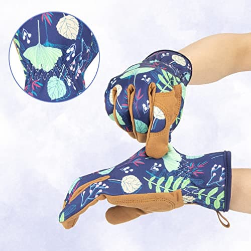 Womens Gardening Weeding Working Gloves, Leather Garden Glove for Women Thorn Proof No Stab for Digging, Planting,Pruning