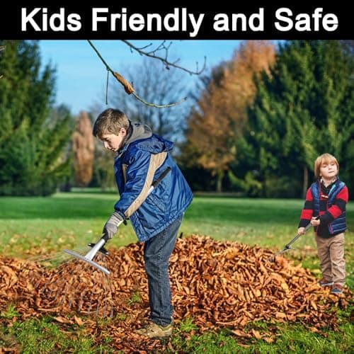 Buyplus Adjustable Garden Leaf Rake - 24 to 63 Inch Telescopic Metal Expandable Folding Leaves Rake for Lawn Yard, Flowers Beds, Black