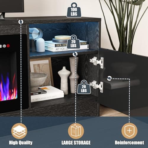VITESSE Fireplace with TV Stand 36" inch Electric Fireplace Up to 80" TVs, LED Light Entertainment Center, 70" Modern Wood High Gloss with Highlight Storage Cabinet for Living Room (Black)