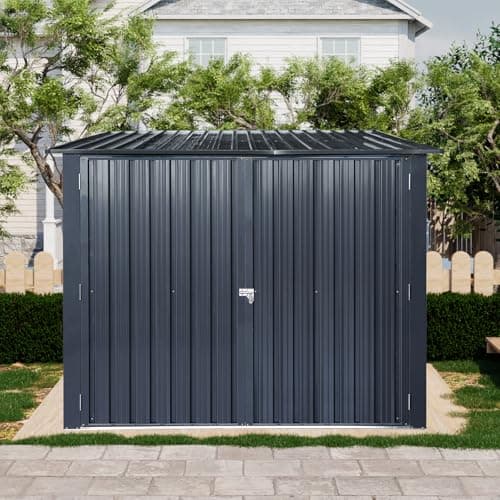 Ball & Cast 6x6 FT Outdoor Bicycle Storage Shed Galvanized Metal Garden Tool House with 4 Bike Tracks & Lock Doors,Waterproof Cabinet W/Slanted Roof Design and Air Vent,Black