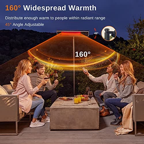 EAST OAK Patio Heater Electric, 1500W Standing Outdoor Heaters for Patio with Nanocrystal Glass-ceramic, Fast Heat Waterproof & Dustproof, Tip-over & Overheat Protection, 3 Heat Settings & 24h Timer
