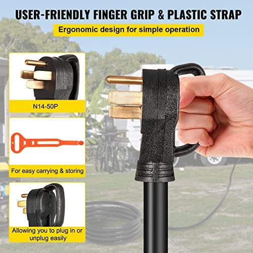 Vevor 75Ft 50 Amp Generator Extension Cord 4 Wire 8 Gauge Generator Cord 125V 250V Generator Power Cord N14-50P & SS2-50R & CS6364 Twist Lock Connectors : Everything Else