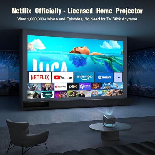 [Netflix Officially & AI Auto Focus] VOPLLS 4K Projector with WiFi and Bluetooth, 3D DoIby Audio & Auto Keystone Video Projector, 1000 ANSI Outdoor Movie Projector, 50% Zoom, MAX 300''Display(Grey)