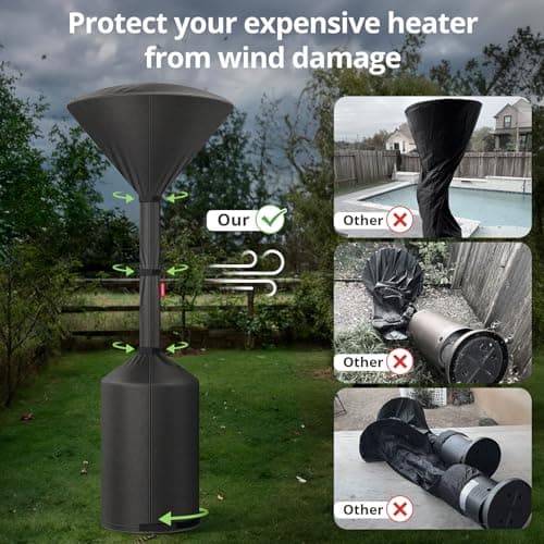 QH.HOME [2025 Upgraded Tear-Resistant Fabric] Patio Heater Covers, with Exclusive Windproof Design and Robust YKK Zippers, Resistant to all Types of Weather, 89"H x 33"D x 19"W, Black