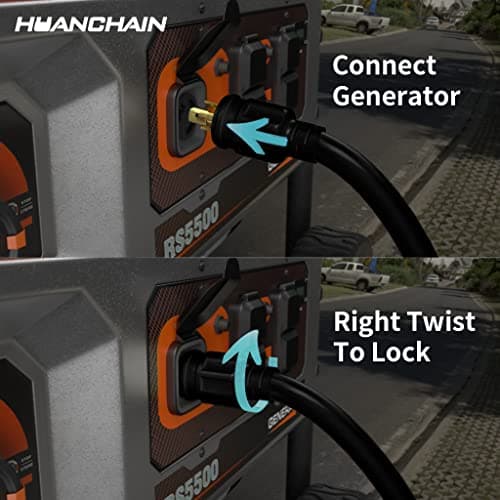 huanchain 3 Prong 30 Amp Generator Cord 10 Feet Heavy Duty,NEMA L5-30P/L5-30R 10 Gauge 125V SJTW Black Lock Generator Extension Cord Waterproof, ETL Listed
