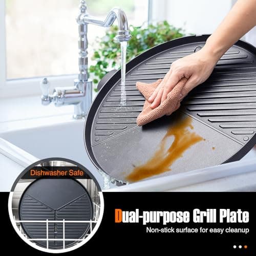 Giantex Electric Grill Indoor Outdoor, Non-stick Grill Griddle Plate, 3 Cooking Zones, Temperature Control, Drip Tray, 1350W 200sq.in BBQ Grill for Balcony Apartments Backyard Party Camping (Red)