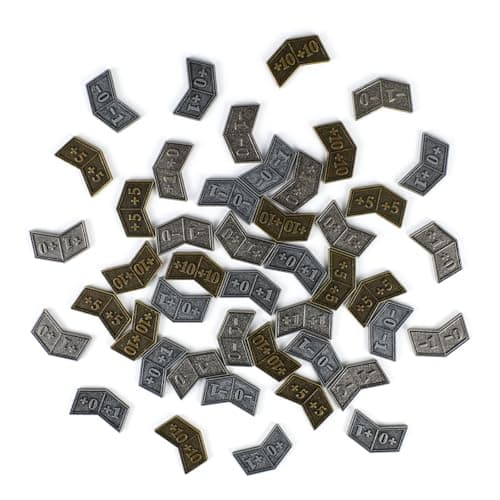 53Pcs MTG Antique Metal Buff Counter Tokens & MTG Keyword/Counters Dice Set, Magic Card Creature Stats or Loyalty Counter for TCG Card Gaming Accessories with Velvet Bag & Box