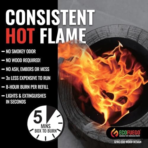 El Fuego Portable Wax Burning Fire Pit - Easy Start, Clean-Burning, No Wood Smoke with 8-Hour Starter Wax Fuel for Interval Burning - Ideal for Patios, Camping and Outdoor Use - Wood Pattern, Brown