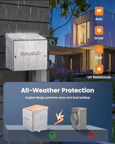 SURAIELEC 30 Amp Generator Power Inlet Box, NEMA L14-30P Generator Box for 4-Prong Generator Cord, Stainless Steel Housing, 125/250V, 7500W Weatherproof Outdoor Power Inlet Box