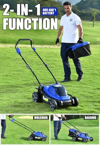 Lawn Mower 40V Brushless 18" Cordless, 5 Cutting Height Adjustments Electric Lawn Mower, Quickly Folding Within 5’s, 4.0AH Battery and Super Charger Included.