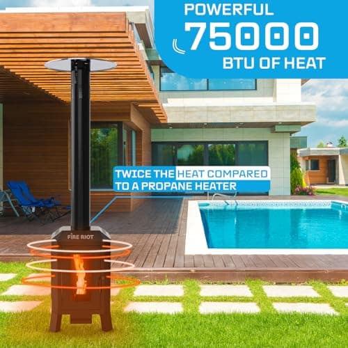 75,000 BTU Outdoor Patio Heaters, Wood Pellet Outdoor Patio Heater with Glass Window, Pellet Heaters for Outdoor Use, Home, Gardens & Commercial