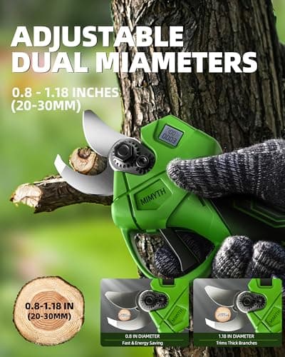Cordless Electric Pruning Shears for Gardening, Brushless Electric Scissors & Pruners for Gardening w/ 2 21V Batteries, Display, Adjustable Mode for 1.4'', Tree Branch Cutter,Tree Trimming (LeafGreen)
