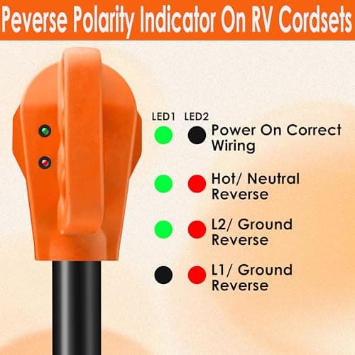 50 Amp RV Extension Cord 10 ft, Heavy Duty 6/3+8/1 SJTW AWG RV Power Cord with Grip Handle Twist Lock, NEMA 14-50P to SS2-50R with Polarity Lamp