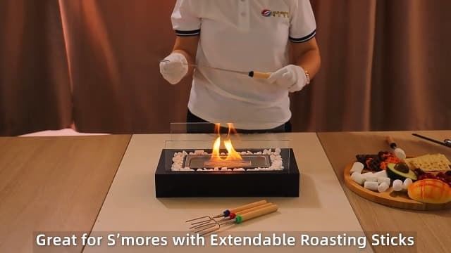 Metal Rectangle Table Top Firepit - Smores Maker Kit with 4 Roasting Sticks Indoor Tabletop Fire Pit & Outdoor Table Fireplaces, Gift for Mother's Day | Modern Home Décor, Housewarming & Birthday Gift