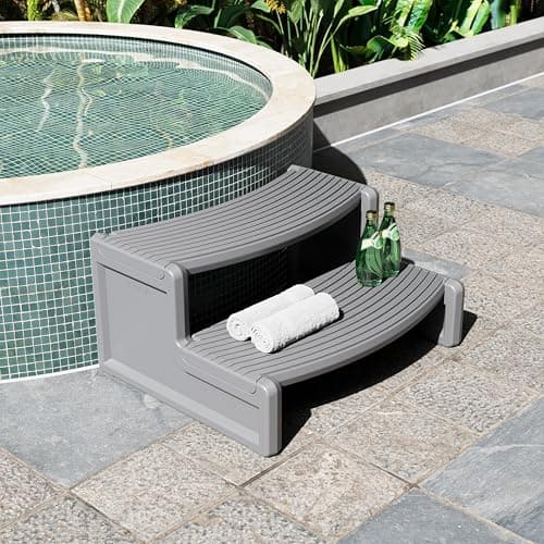 HECASA Spa Step Hot Tub 2-Step Universal Outdoor Indoor Step Stool Pool Ladder Plastic Slip Resistant Striped - Dark Gray