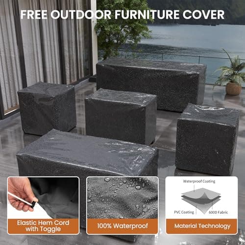 UDPATIO Patio Furniture Set with Fire Pit Table, 4 Pieces Outdoor Furniture Sets, Wicker Rattan Patio Conversation Sets with Outdoor Sofa Waterproof Covers for Porch Deck Backyard, Khaki
