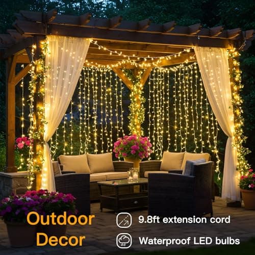 suddus Curtain Lights for Bedroom, 200 Led Hanging String Lights Outdoor, Fairy Curtain Light Indoor for Christmas, Dorm, Wall, Backdrop, Window, Wedding, Party, Brithday Decor, Warm White