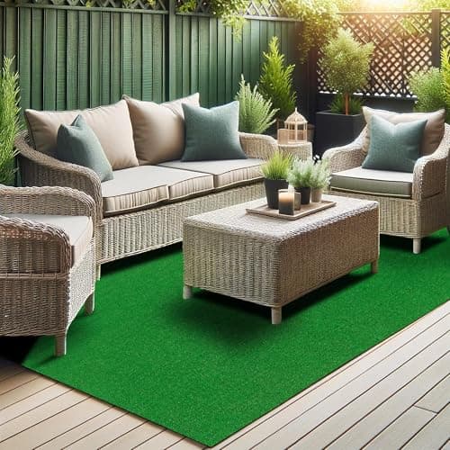 Ottomanson Artificial Grass Turf 6'6" x 9'2" Indoor Outdoor Faux Grass Rug with Drainage Holes, Customizable with Extra Long Size Options, Perfect for Patio Lawn Balcony Weddings Photoshoot Backdrop