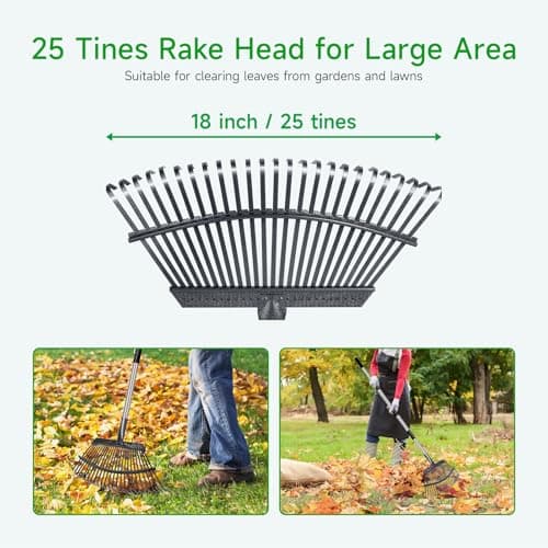 Rake for Leaves Heavy Duty 72 Inch Long Expandable Leaf Rake, 18 Inch Wide Garden Rake with 25 Reinforced Tines and Stainless Steel Handle for Lawn, Yard, Leaf Cleanup