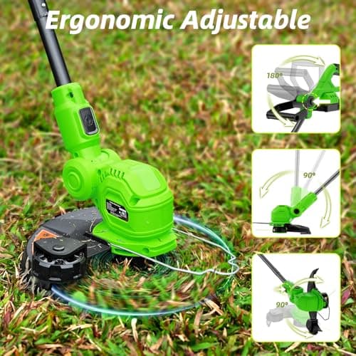 12-inch 20V Cordless String Trimmer with Charger, 2 X 2.0Ah Battery Powered Grass Mover with Auto Line Feed, 2 in 1 Lawn Edger with 8 Pcs Grass Cutter Spool Line and 2 Spool Cap, Green