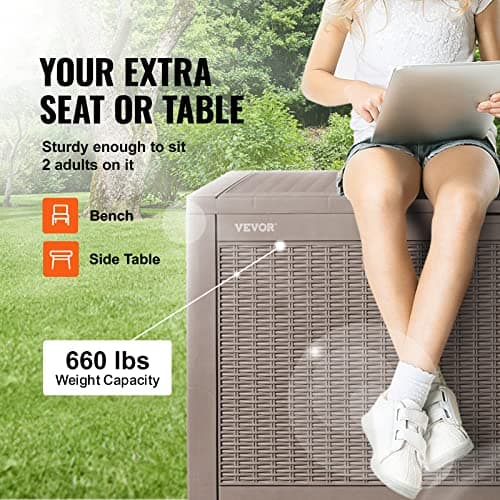 VEVOR Deck Box, 100 Gallon Outdoor Storage Box, 48.0" x 21.5" x 24.5", Waterproof PP Deckbox with Aluminum Alloy Padlock, for Patio Furniture, Garden Tools, Outdoor Cushions, Gray