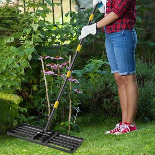 Lawn Leveling Rake, 30 Inch Heavy Duty Lawn Leveler with Adjustable Handle, Yard Soil Grass Dirt Leveling Rake Ground Level Tool (5FT)