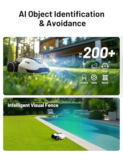 YUKA 2000 Robot Lawn Mower with Garage Standard, Reception 0.5 Acre,Max. 0.6 Acre, Ultrasense AI Vision & RTK, Auto Mapping & App Control,45% Slope,Dual Cutting Discs, 20 Mowing Zones
