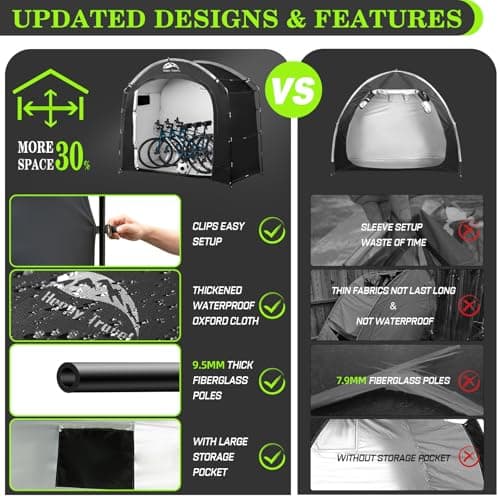 Happy Travel Bike Storage Tent Shed,Large Outdoor Waterproof Bicycle Covers Shelter with Window for 2/3 Bikes,Oversized Outside Portable Sheds for Lawn Mower,Garden Tools (Black)