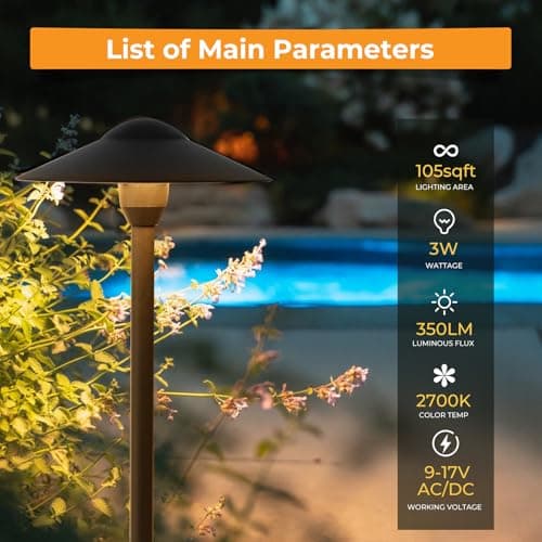 Gardencoin Low Voltage Pathway Lights (8.5'' Shade, 21.5'' Tall)，12V Outdoor LED Landscape Path Lights Wired, Aluminum Pathway Lighting with 3W 2700K Replaceable Bulb for Walkway Garden Yard, 6 Pack