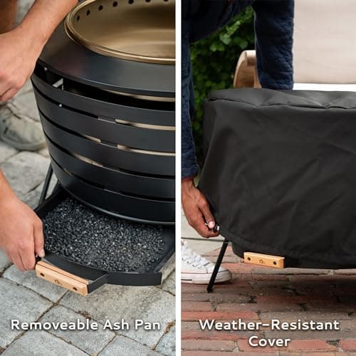25-Inch Smokeless Patio Fire Pit, Wood Burning with Removable Ash Pan & Weather-Resistant Cover, Modern Black Design – Ideal Outdoor Smokeless Fire Pit for Backyard & Patio