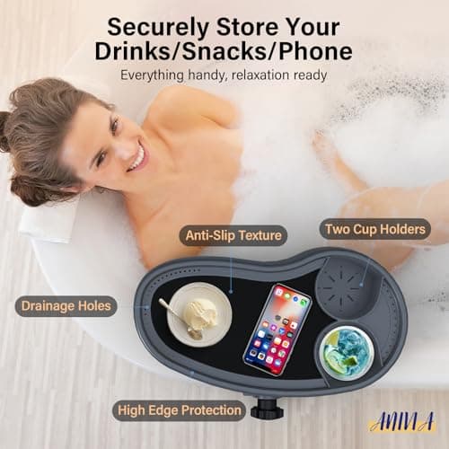 Anivia Adjustable Hot Tub Table Tray with 2 Cup Holders, Nonslip Trays, Clamps to Side of Aboveground Bathtub/Spa with Wall Thickness of 2.5'' to 7.5''
