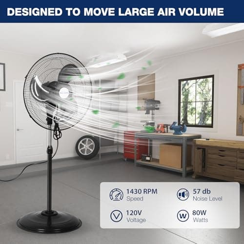 BILT HARD 3900 CFM 18" High Velocity Pedestal Oscillating Fan, 3-Speed Heavy Duty Metal Standing Shop Fan with Aluminum Blades for Commercial, Residential, and Garage, UL Listed