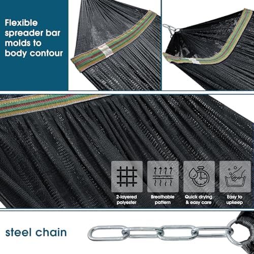 Tranquillo 600 lbs Capacity Adjustable Hammock Stand, Collapsible Camping Hammock and Stand, Steel Double Hammock Stand for 2 Persons, Portable Everywhere Easy Assembly Non-Slip and Noise-Free, Black