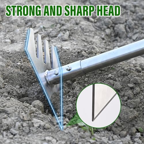 4 in 1 Garden Tool Lengths Adjustable Garden Hoe Stainless Steel Blade Head Razor Sharp Garden Hoe Tool Heavy Duty for Loosening The Soil Weeding Digging Holes Length 56.3 Inch