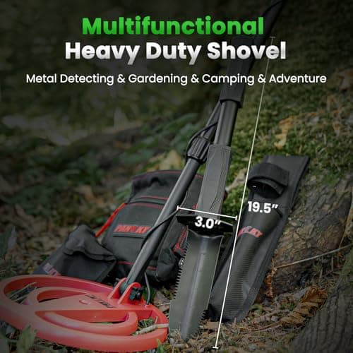 PANCKY Metal Detector Shovel with Extended Handle & Carrying Sheath, Heavy Duty Double Serrated Edge Metal Detecting Digging Tool, Digger Trowel for Gardening, Camping, Black
