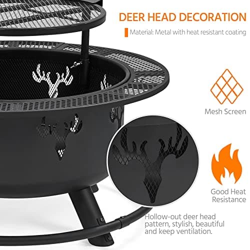 Yaheetech 32in Fire Pit Outdoor Wood Burning Firepits Outdoor Fireplace with 18.5 Inch Swivel Cooking Grill Grate & Poker Fire Bowl for Camping, Backyard, BBQ, Garden, Bonfire
